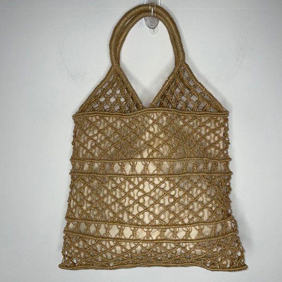 Handmade Straw Natural Raffia Crochet Small Tote Shopper Bag Cotton Lining sta - Picture 3 of 10